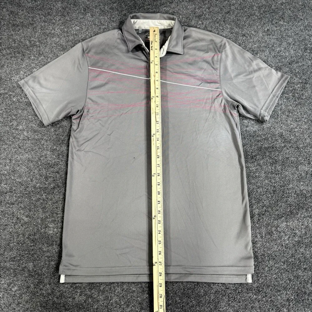 Under Armour Mens Golf Polo Size Small Gray Pink Line Print HeatGear Loose Fit